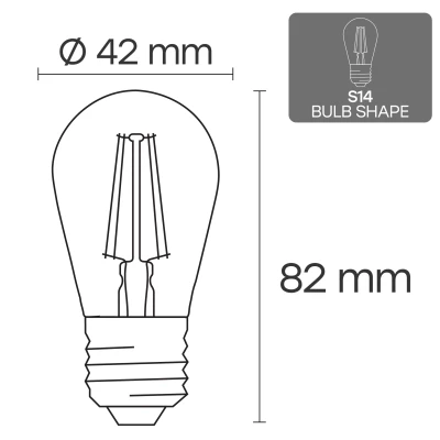 LED Dimmējama filamenta spuldze E27, S14, 1W, 100lm, 2700K, 360°
